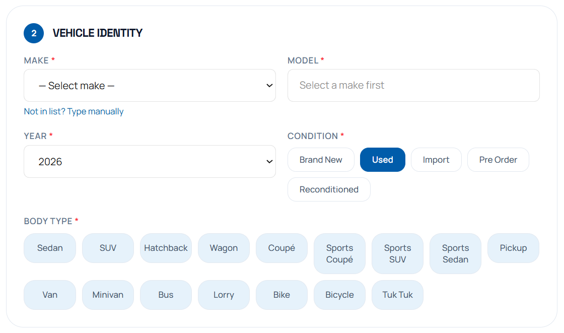 AutoPaddle premium listing form for vehicle sellers